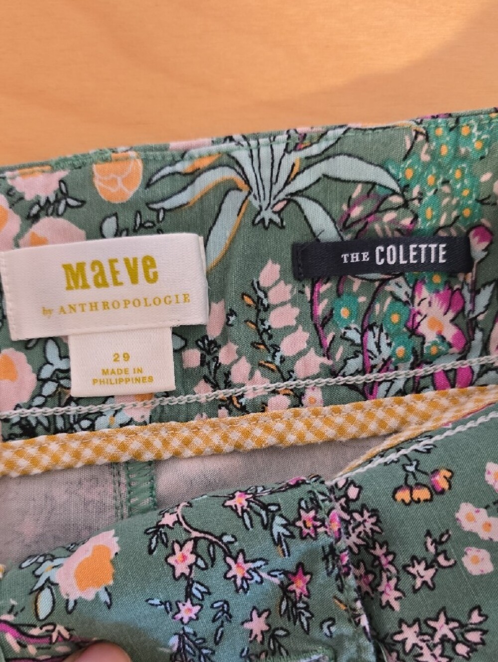 Maeve Green Floral High-Rise Shorts with Pink & Yellow Blooms - Picture 4 of 7